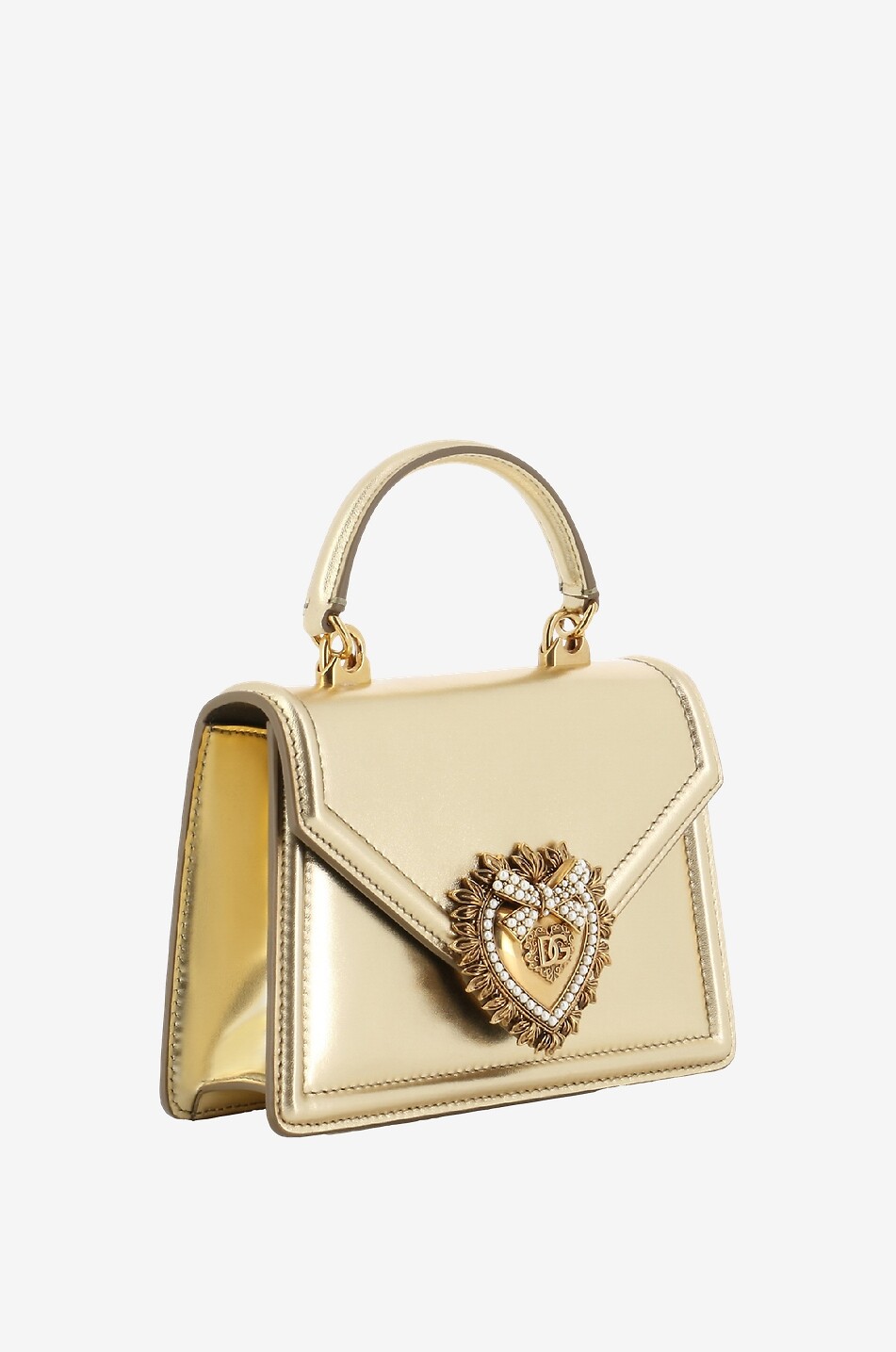 DOLCE & GABBANA Petit sac à main en cuir métallisé Devotion Femme DORE 2