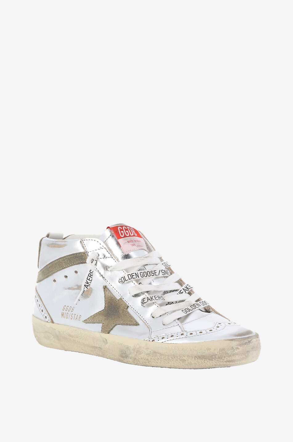 GOLDEN GOOSE Mid Star high-top metallic leather and suede sneakers Women SILVER 1