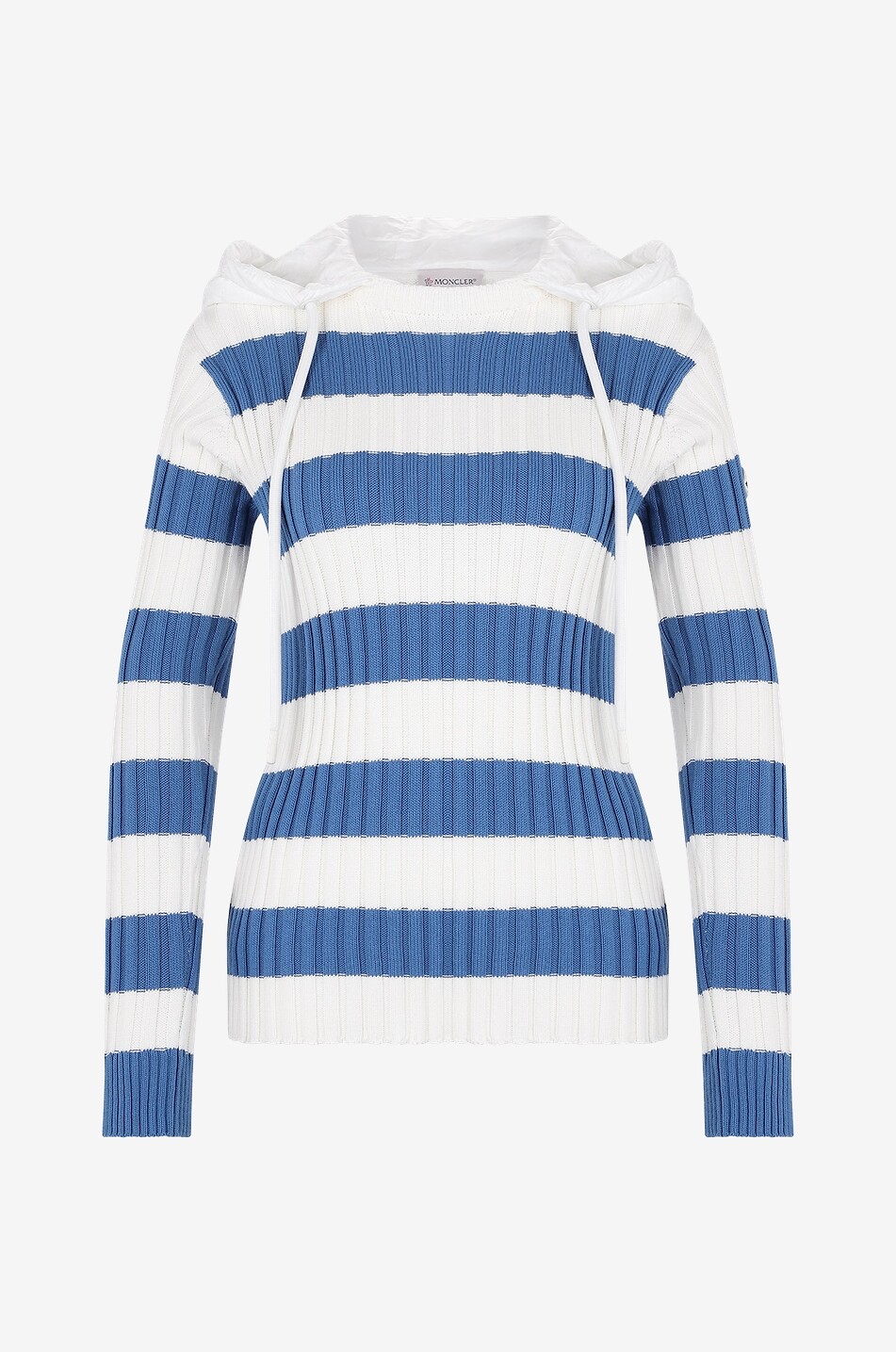 Pull rayé ajusté en maille côtelée à capuche