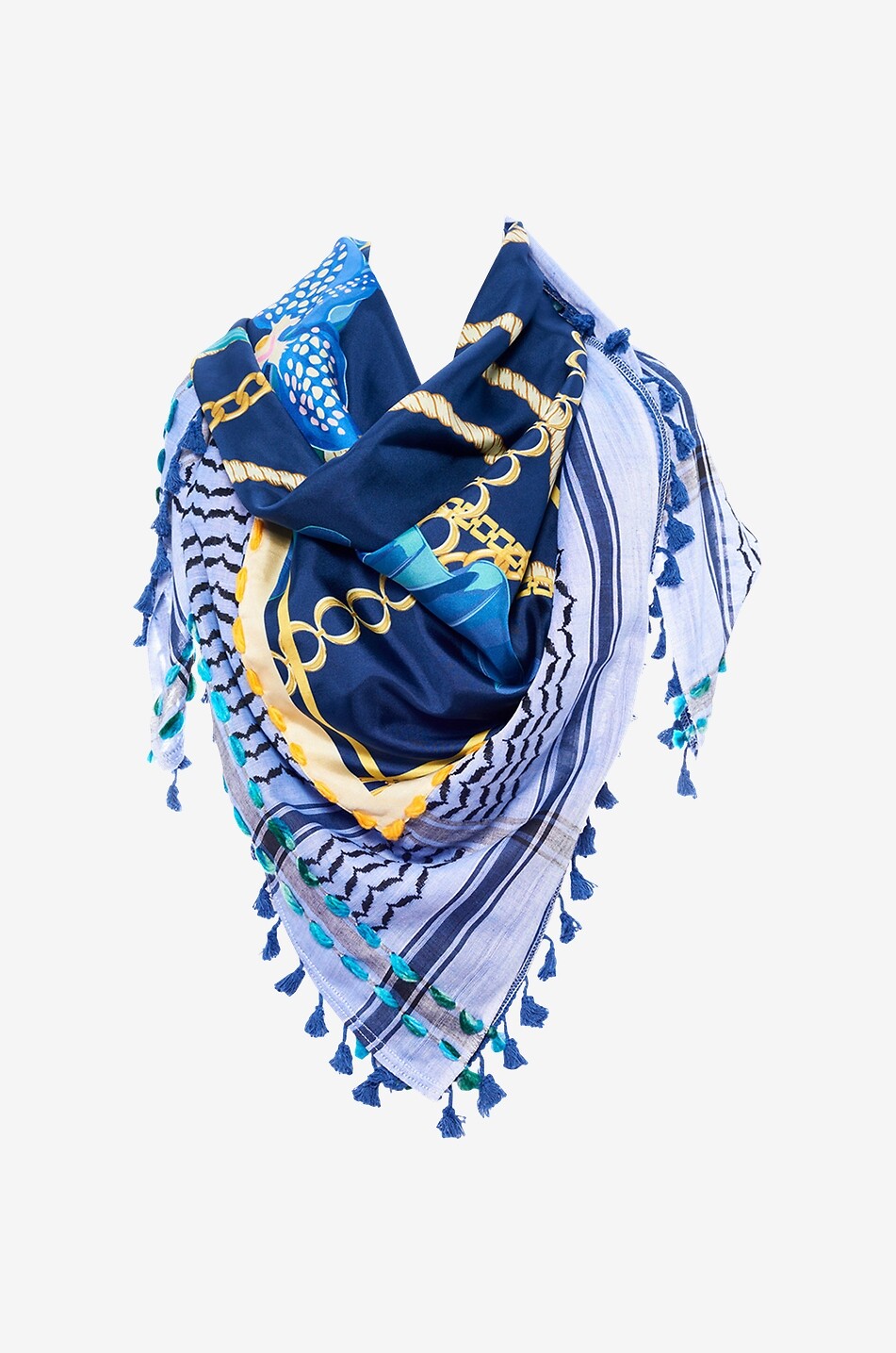 5 MIN Silk square scarf with orchid and chain pattern Women BLUE 1