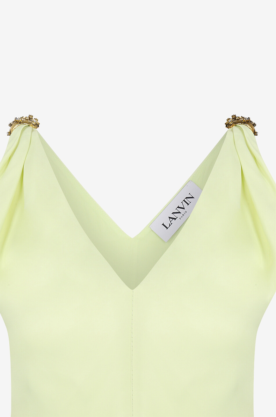 LANVIN Robe évasée midi en satin à bretelles bijou Femme JAUNE 3