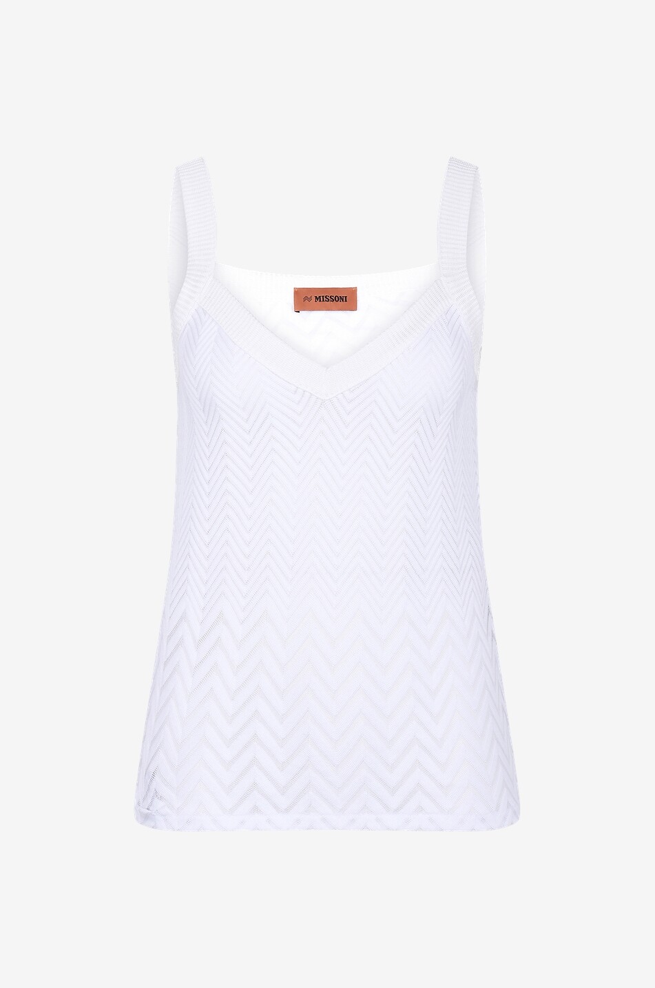 MISSONI Top à bretelles et col V en maille chevrons ajourée Femme BLANC 1
