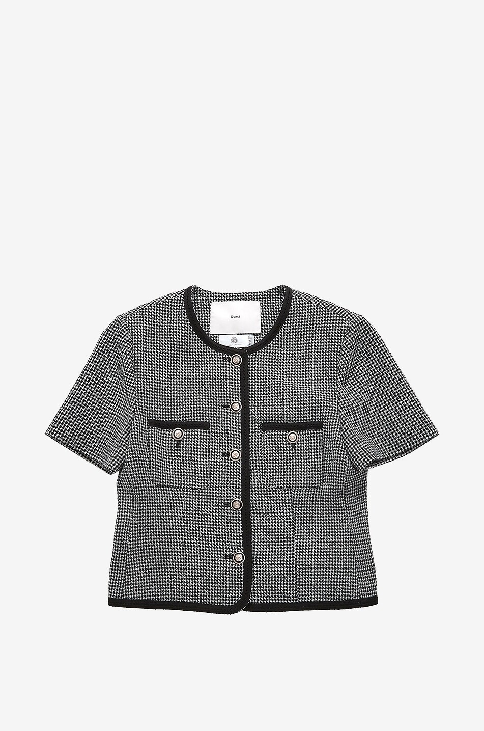 Short-sleeved houndstooth tweed jacket