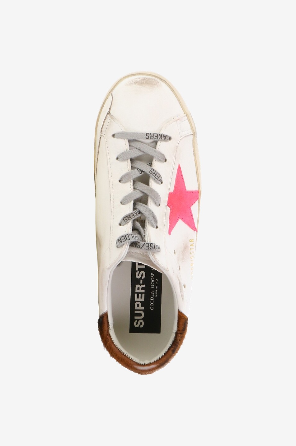 GOLDEN GOOSE Baskets basses en cuir vieilli détail zèbre Super-Star Classic Femme BLANC CASSE 5