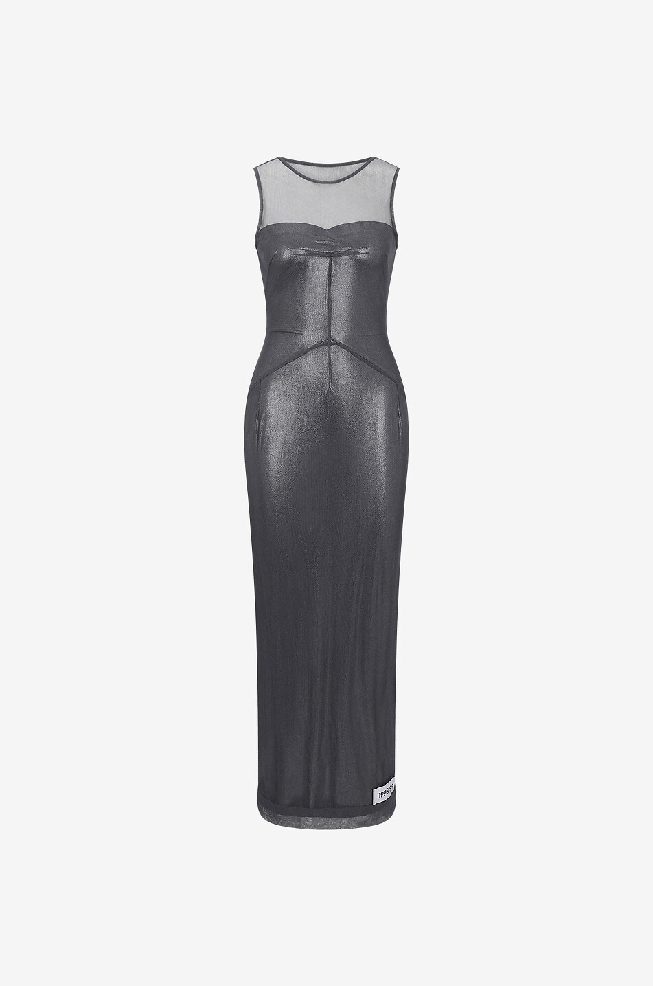 Robe longue sans manches en tulle et jersey métallisé 1998-99