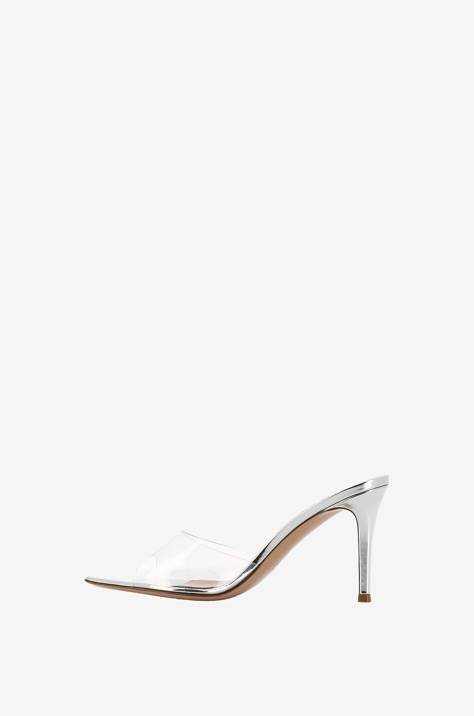 Mules à talon en cuir miroir et plexiglas Elle 85