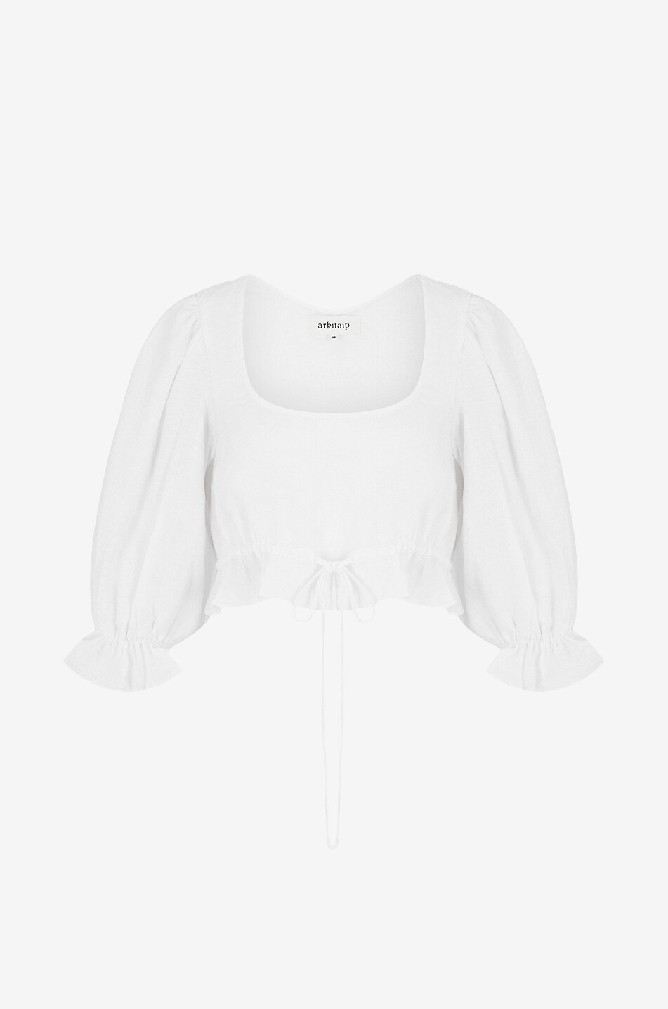 Bauchfreie Leinenbluse mit Puffärmeln Carla