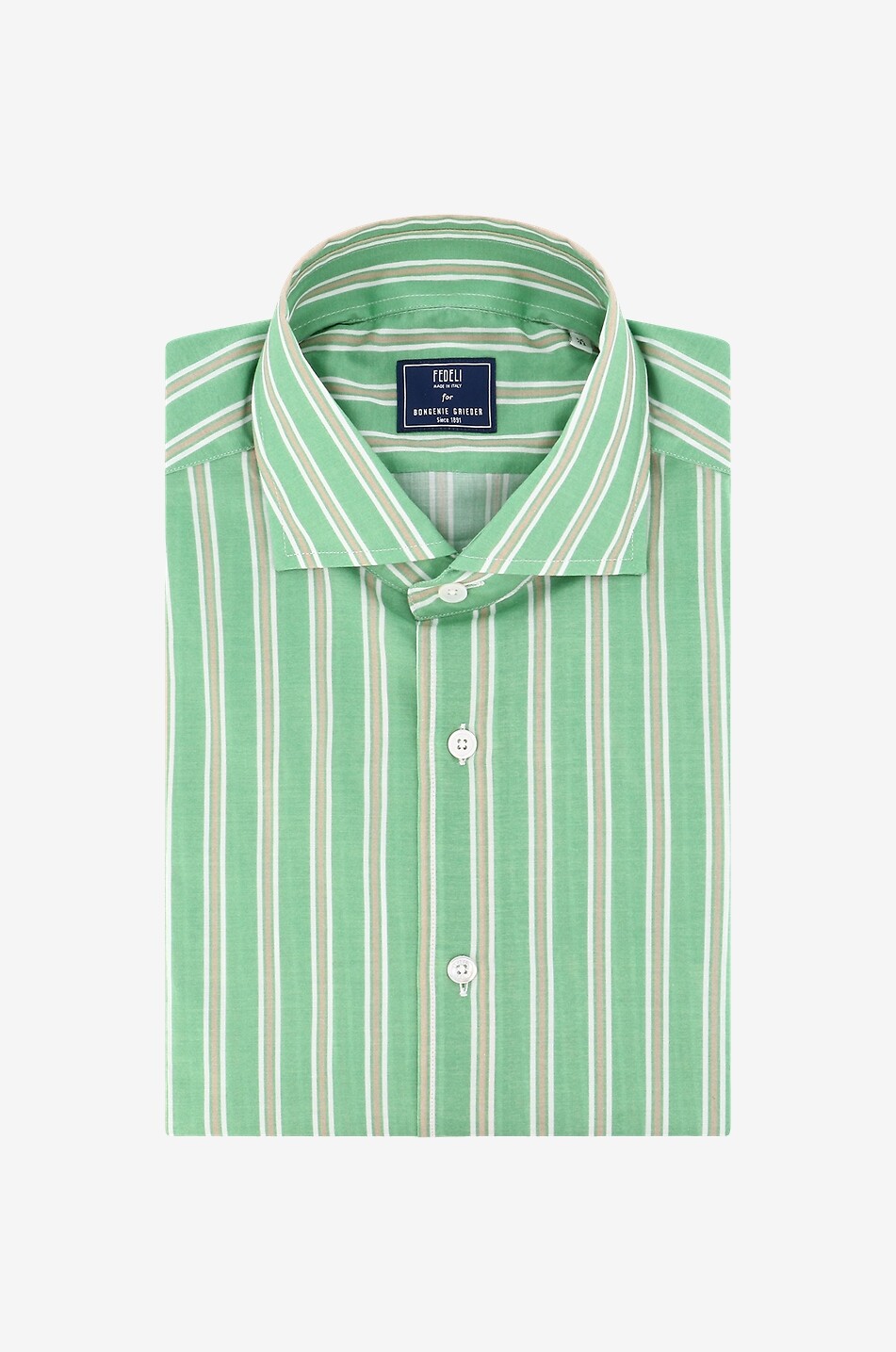 FEDELI Striped cotton long-sleeved shirt Men MEDIUM GREEN 1