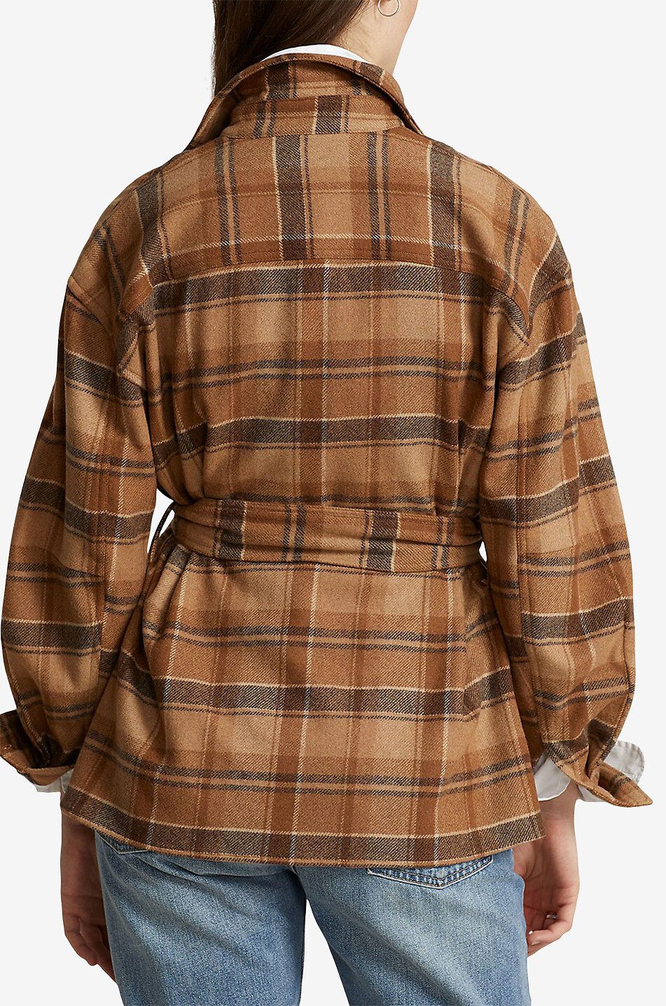 Karierte Hemdjacke mit Gürtel aus recycelter Wolle