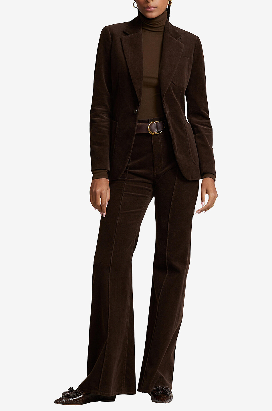 Cordsamthose mit hohem Bund und ausgestelltem Bein