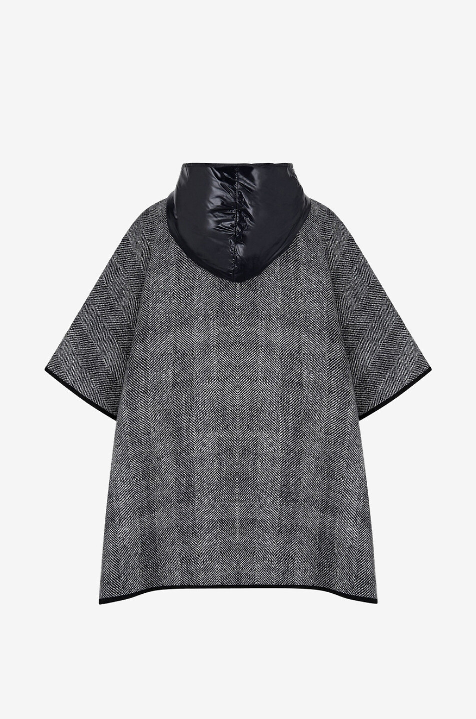 Fischgräten-Cape aus Wolle mit Nylon-Kapuze