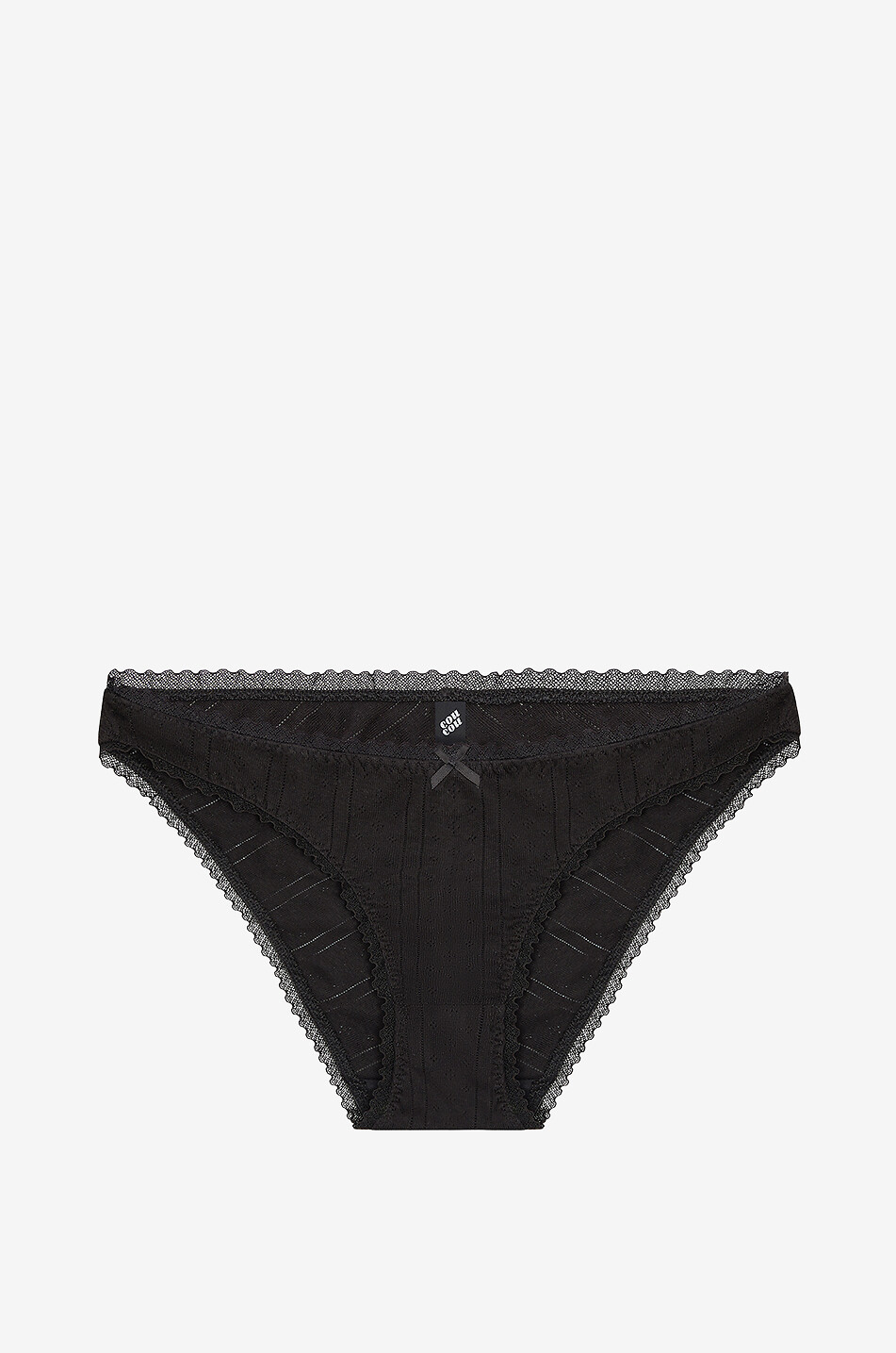 COU COU Culotte en coton bio et dentelle The Low Rise Pointelle Femme NOIR 1