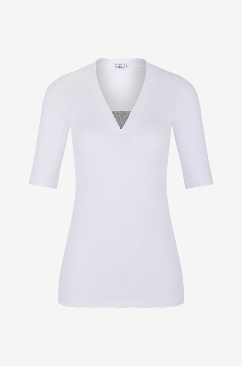 Precious Insert V-neck rib jersey short-sleeve T-shirt - BRUNELLO