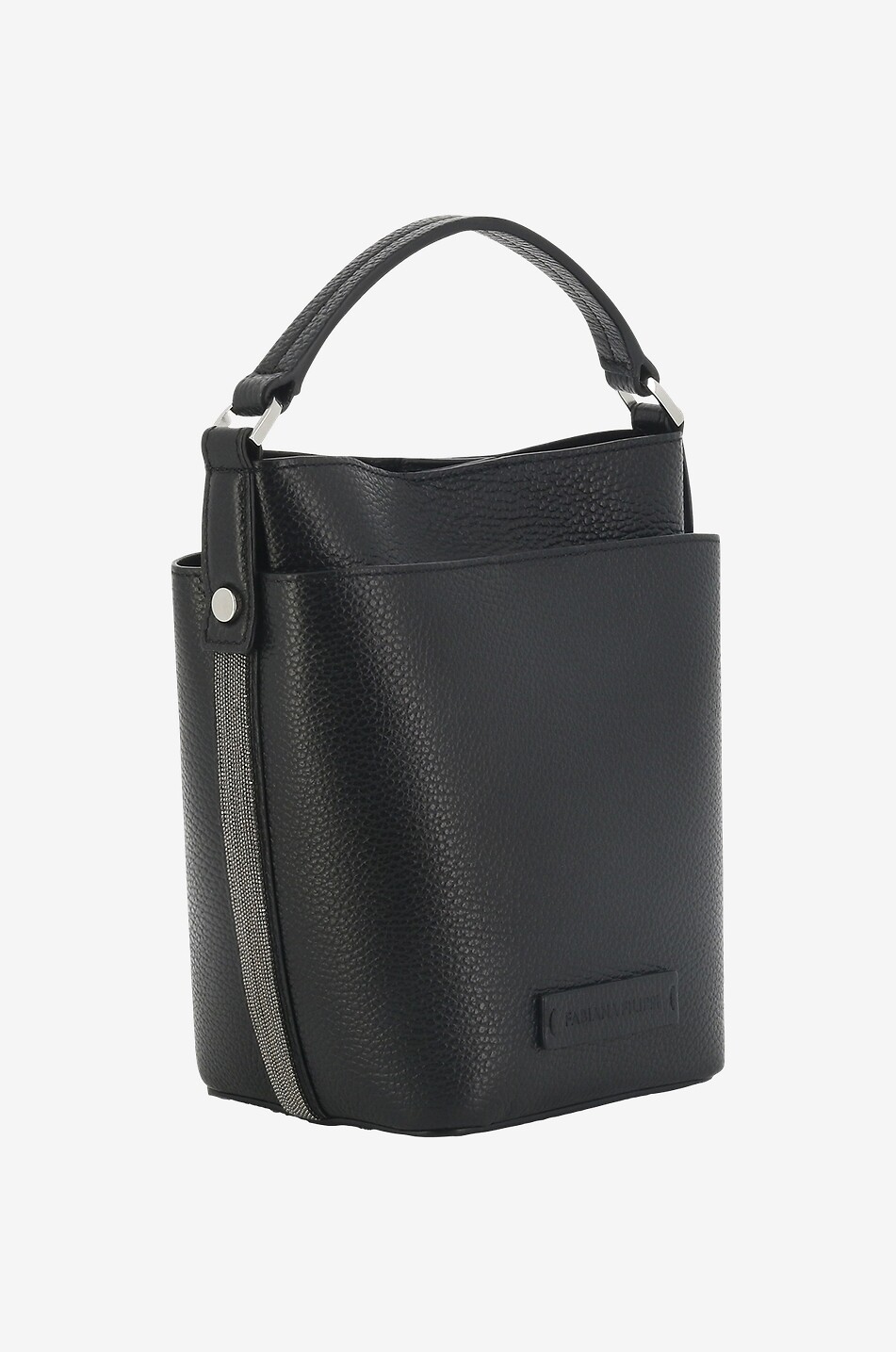 FABIANA FILIPPI Kleine Bucket-Tasche aus genarbtem Leder mit Perlen Damen SCHWARZ 2