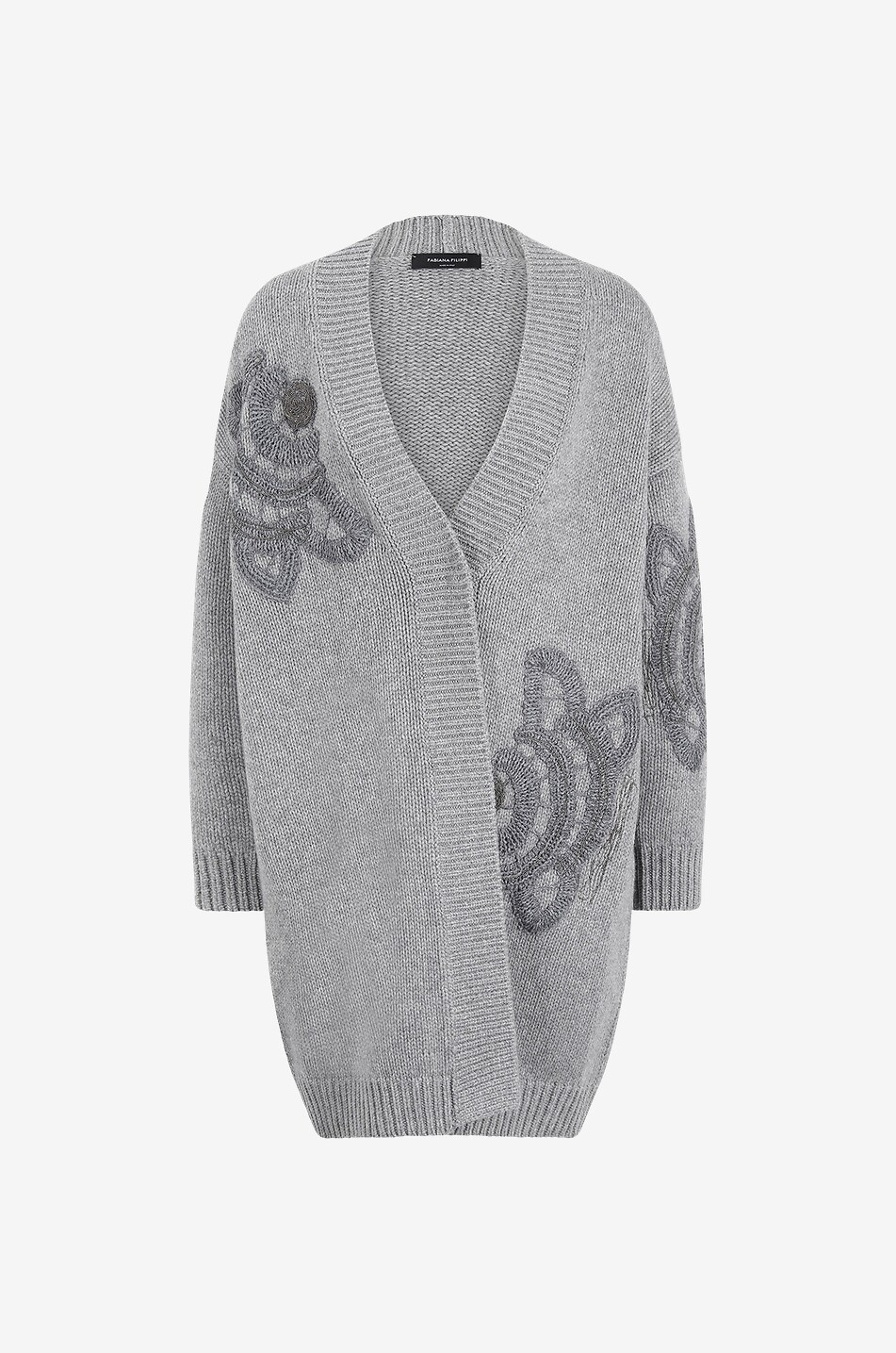 Oversize-Cardigan mit Blütenstickereien