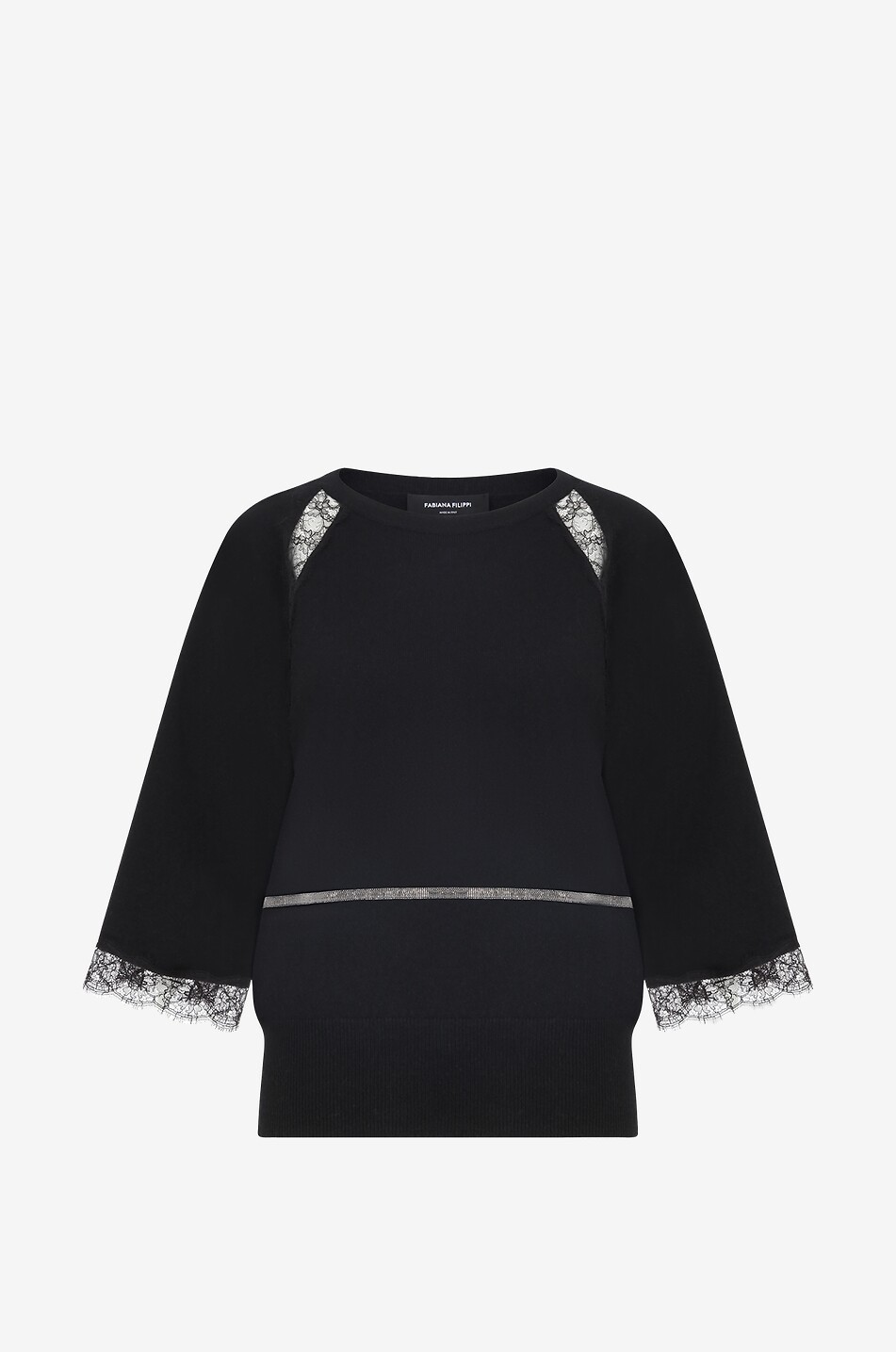 Pull à manches cape en cachemire et dentelle