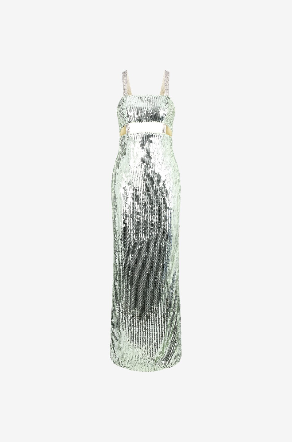 long silver formal dress Wholesale Open Back Silver Sequins Evening Dress Fit and Flare Spaghetti Straps Fomral Dressn