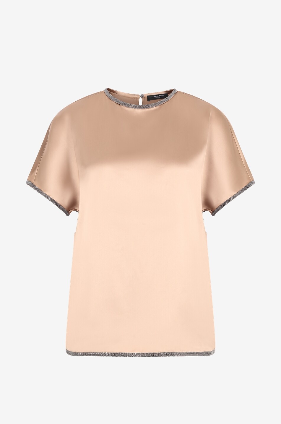 T-shirt en satin brodé de perles métalliques