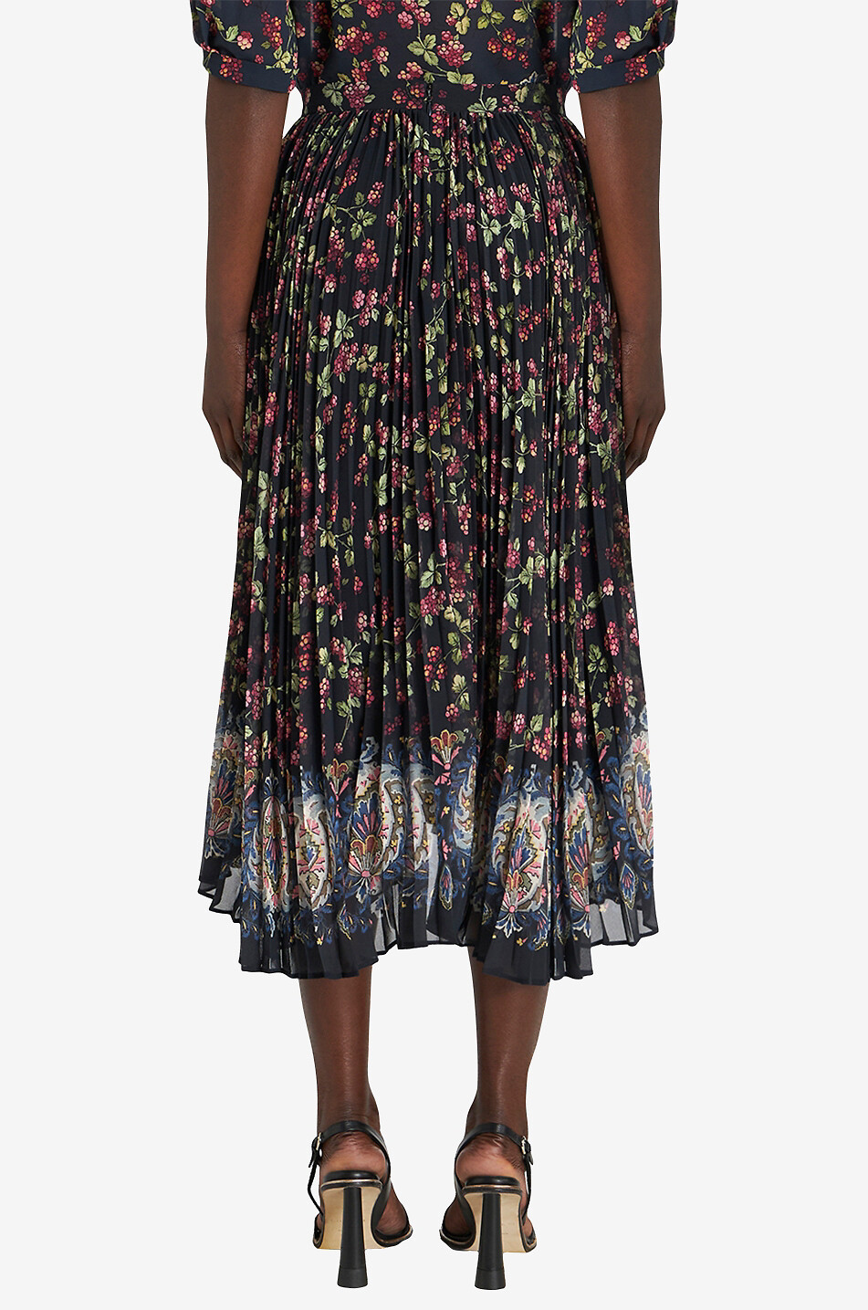 Jupe midi plissée en georgette Berries