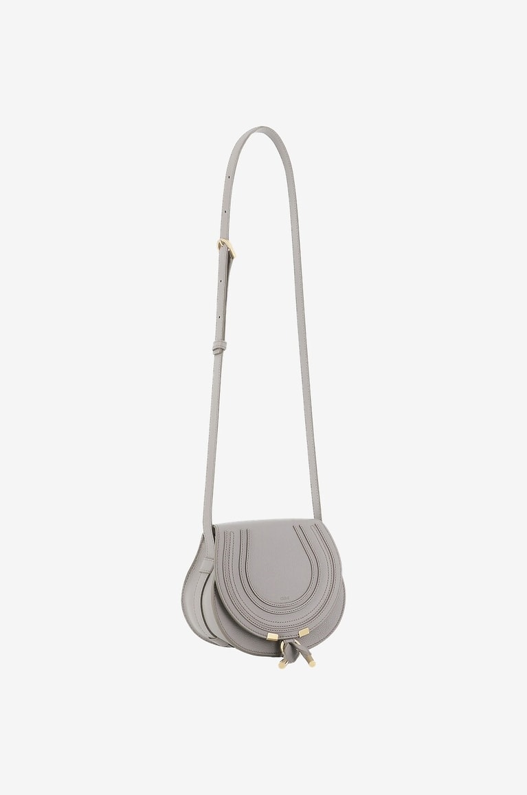 CHLOE Sac porté épaule en cuir grainé Marcie Small Femme GRIS 2