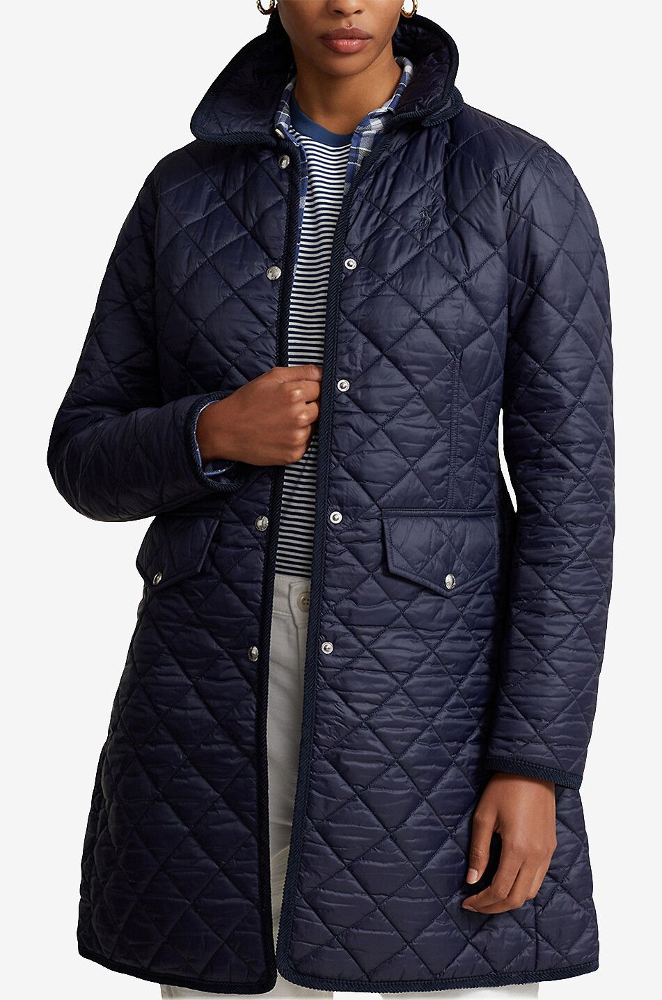 Recycled nylon mid length quilted jacket