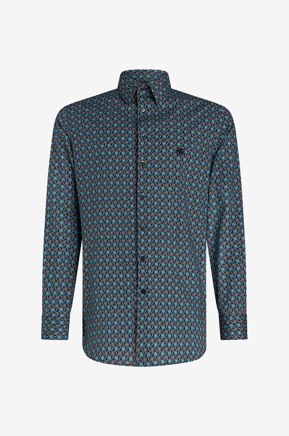 Tie pattern adorned long-sleeve cotton stretch shirt