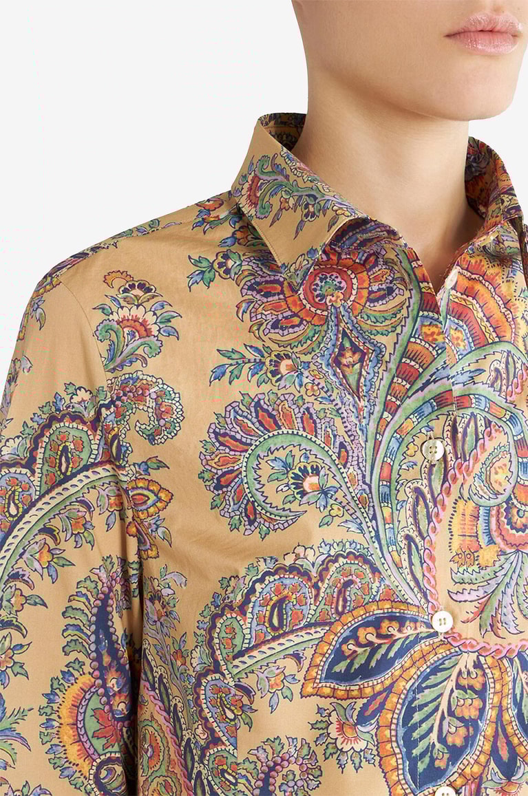 ETRO Paisley printed fitted cotton stretch shirt Women BEIGE 5