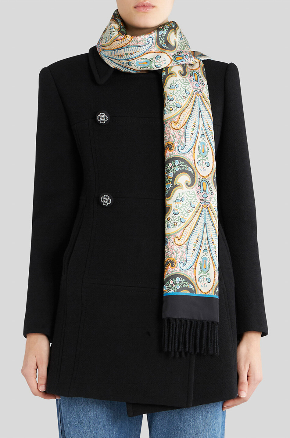 Paisley printed silk twill scarf with wool lining