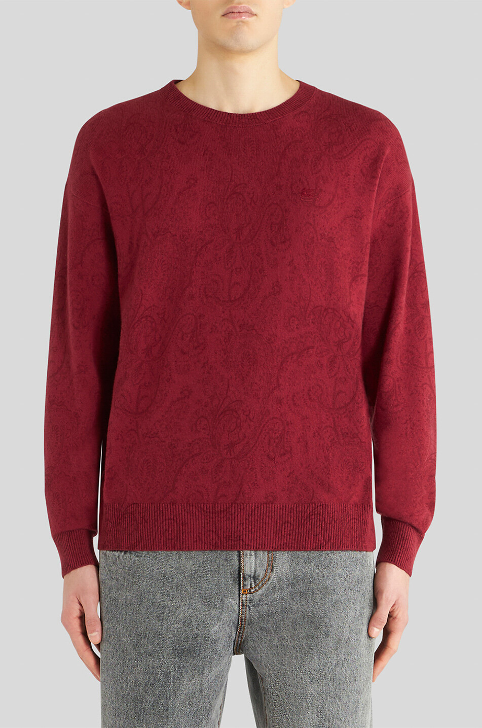 Paisley-printed fine knit crewneck jumper