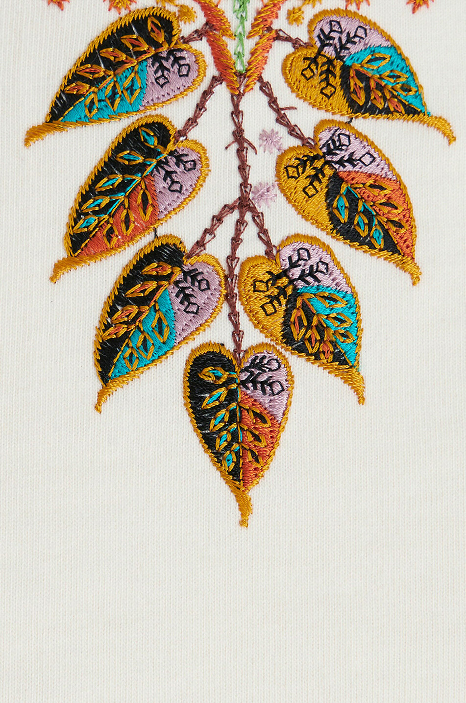 Tailliertes T-Shirt mit Stickerei Flowers & Leaves