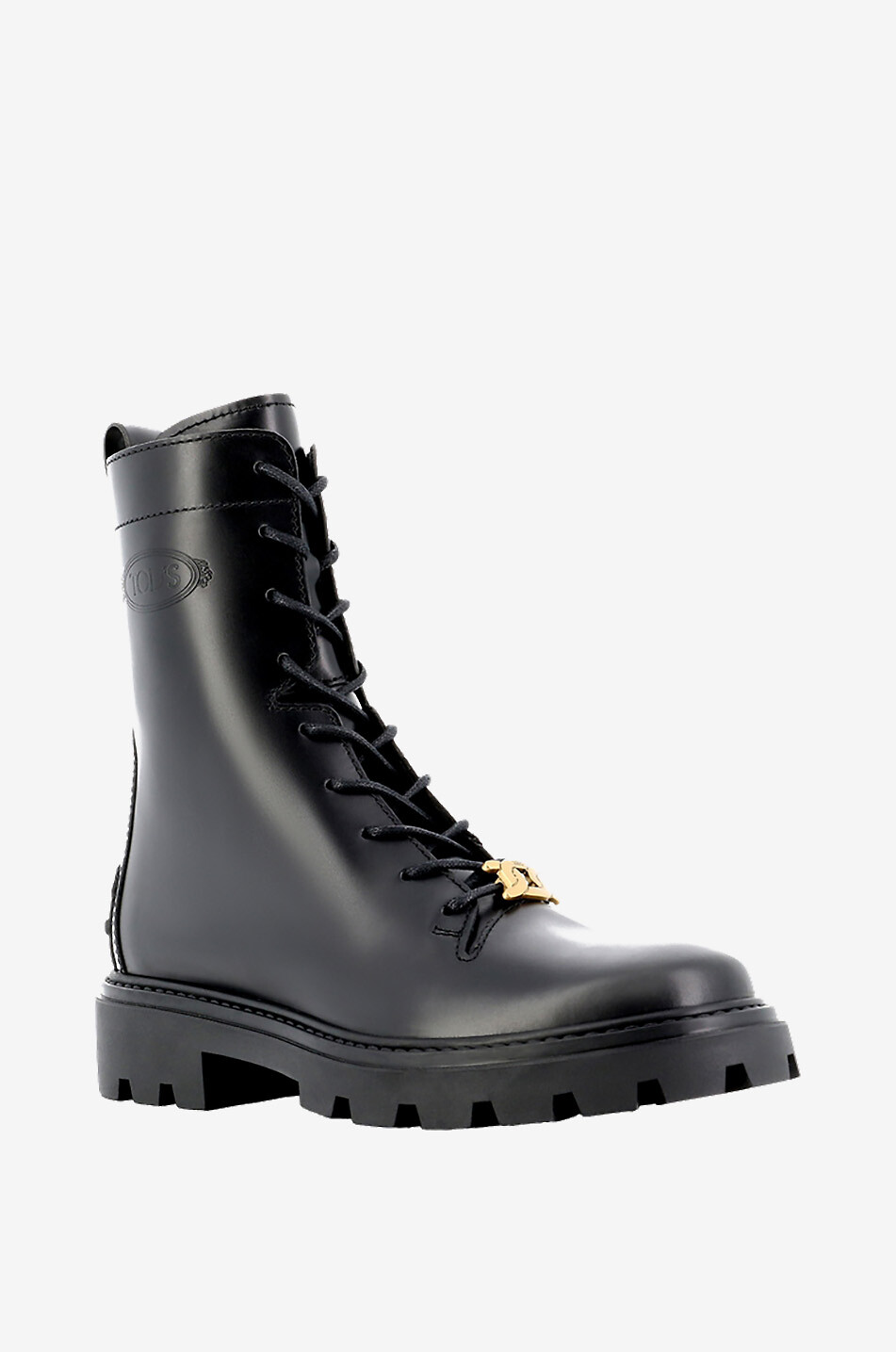 Chain smooth-leather lace-up ankle boots