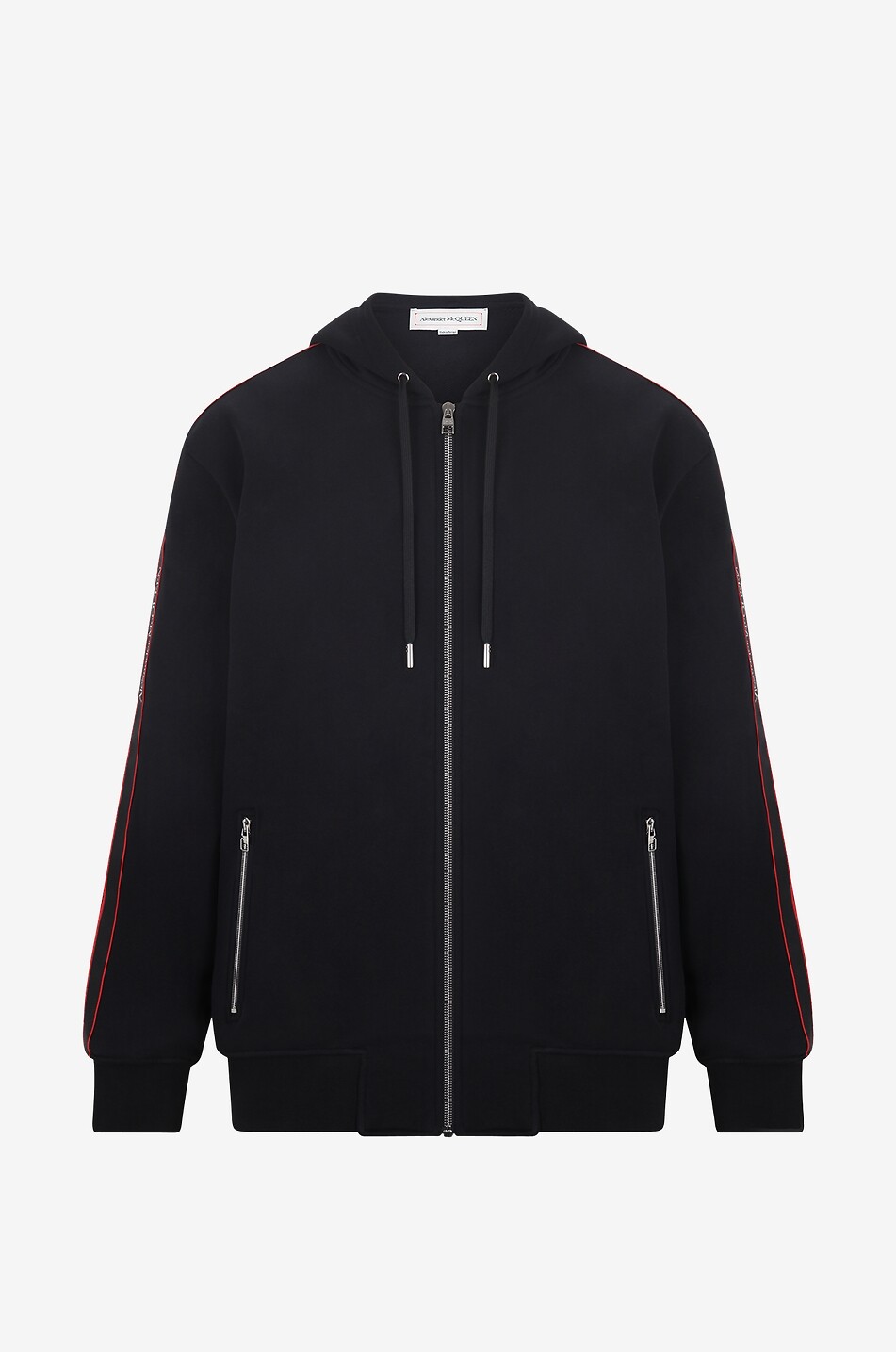 ALEXANDER McQUEEN Selvedge Logo Tape embroidered zip-up hooded sweatshirt Men BLACK 1
