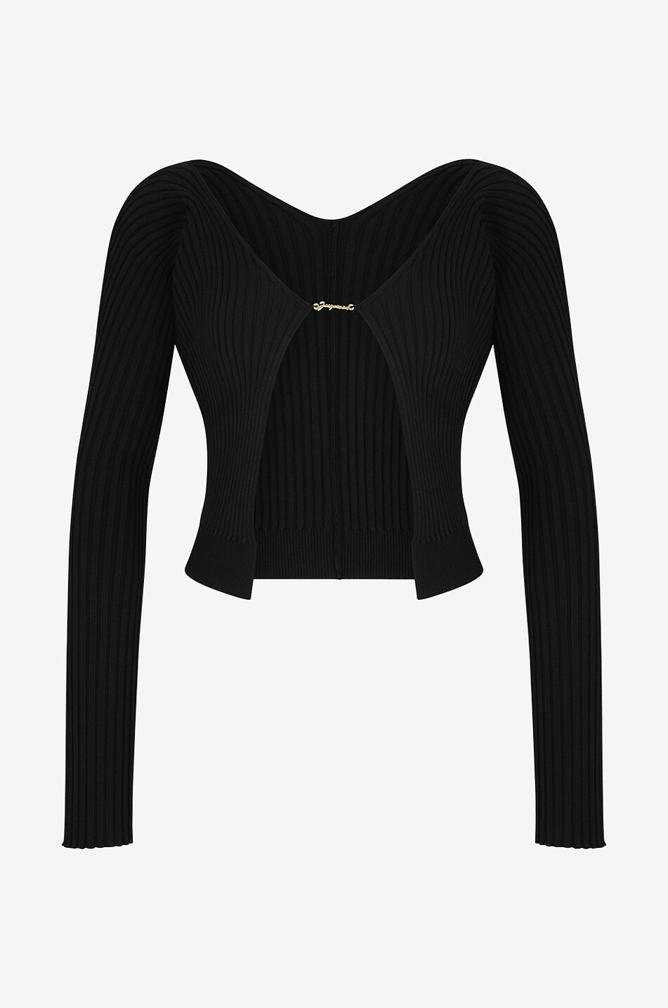 JACQUEMUS Cardigan sans coutures à charm La maille Pralù Longue Femme NOIR 1