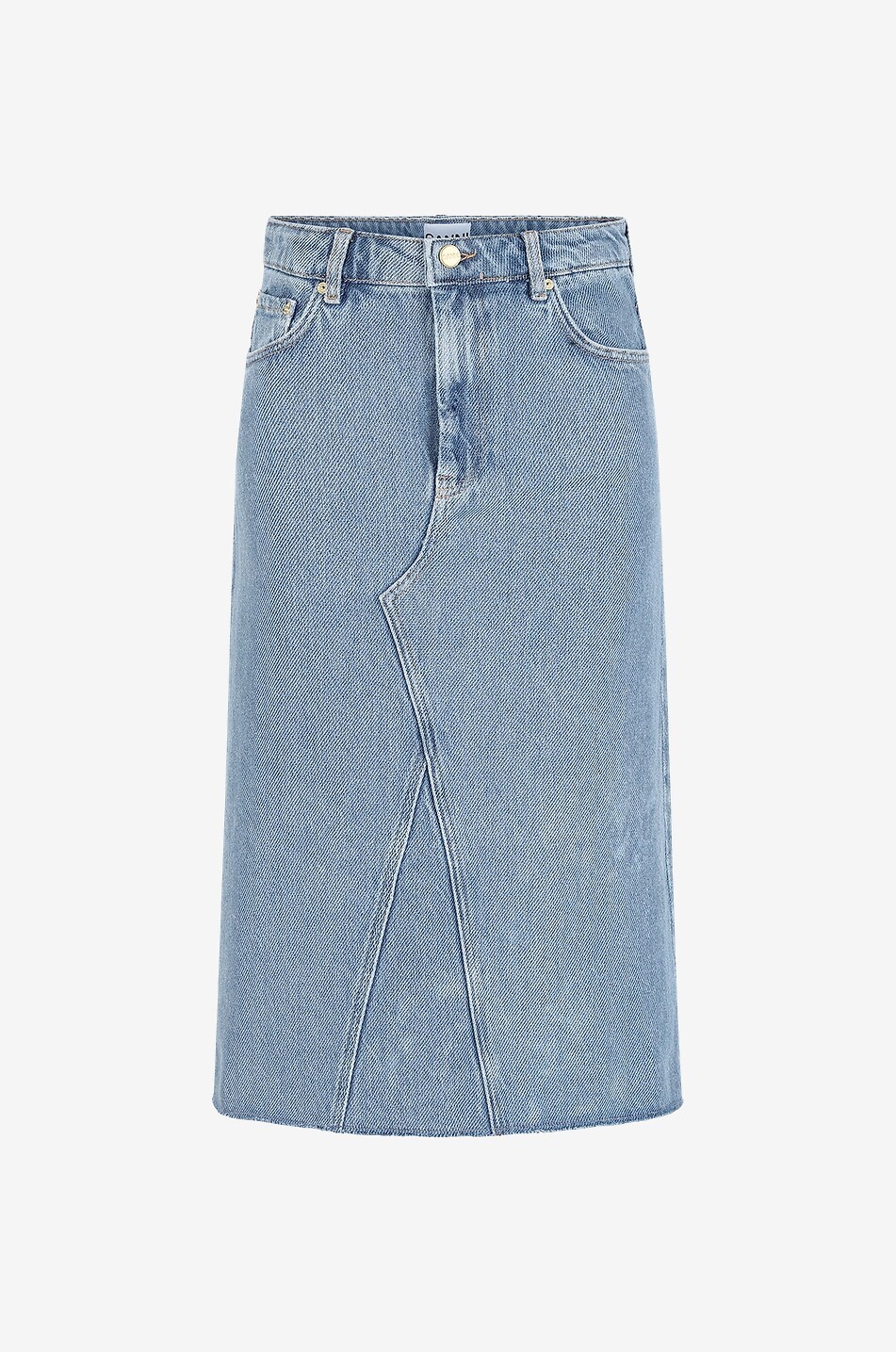 Jupe midi effilochée en denim bio Light Blue Stone