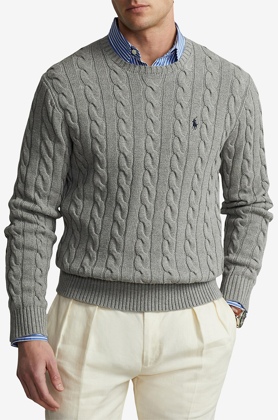 POLO RALPH LAUREN Pull torsadé en coton brodé Pony Homme GRIS 2