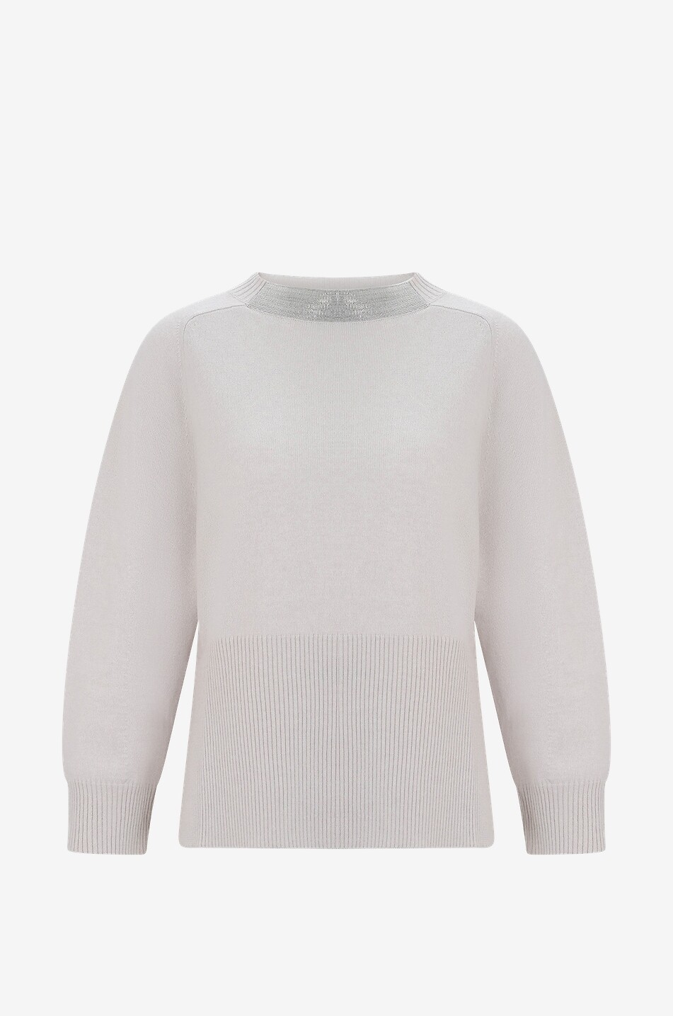 Kaschmirpullover mit glitzerndem Stehkragen und Raglanärmeln