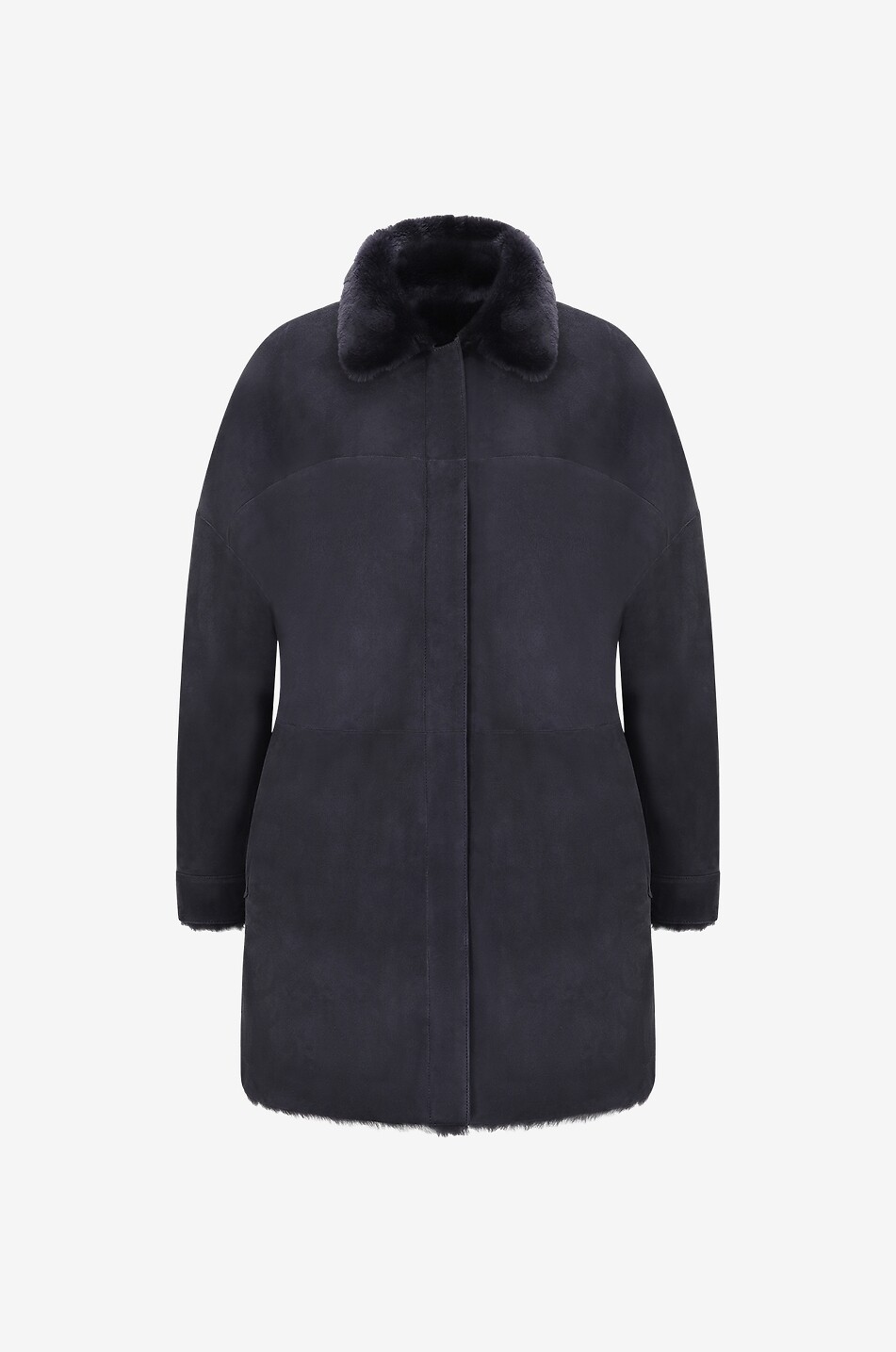 ARMA Manteau court réversible en peau lainée Osaka Merino Suede Femme BLEU FONCE 2