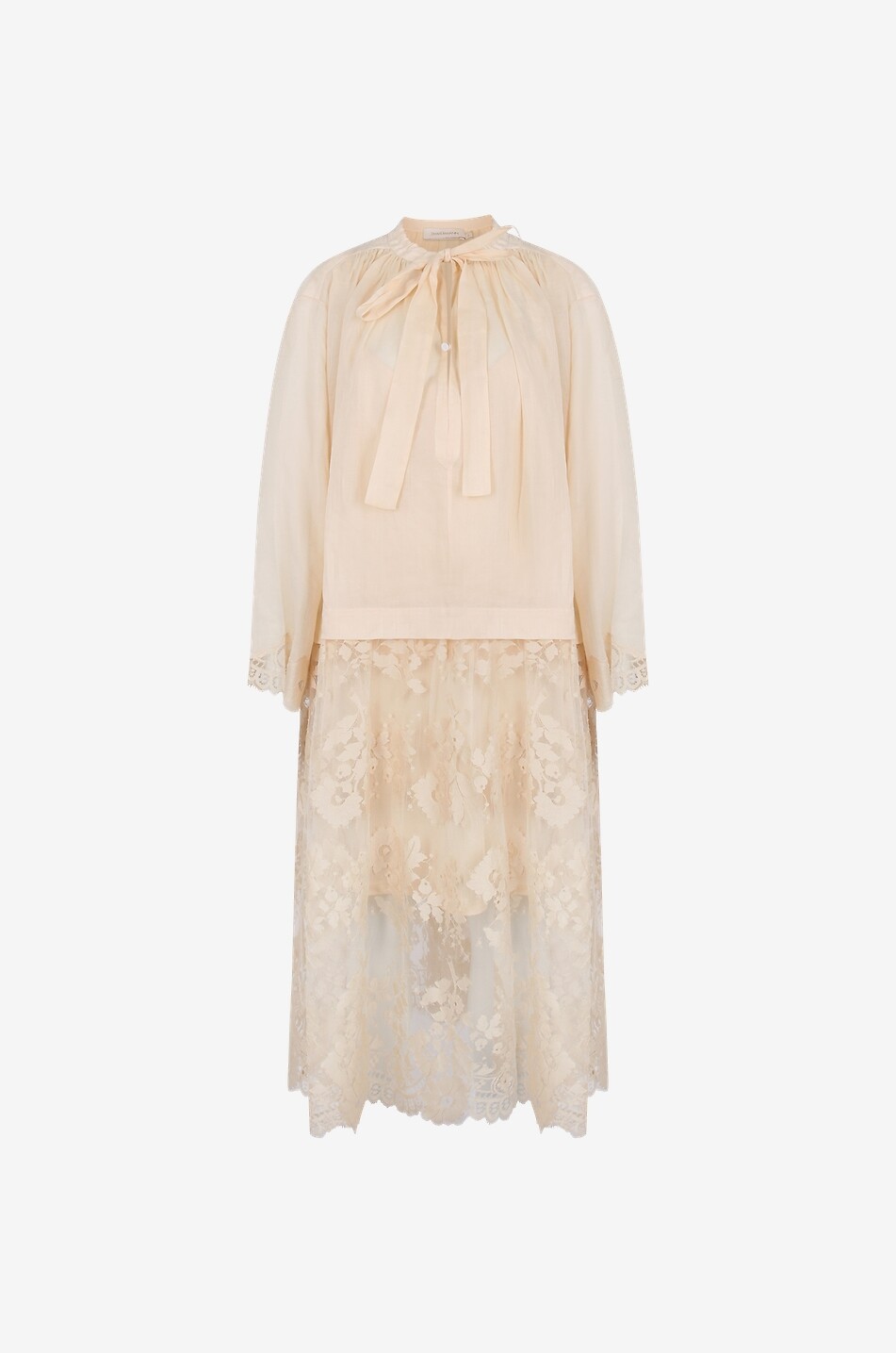 ZIMMERMANN Chemise longue bi-matière Luminosity Lace Femme BLANC CASSE 1