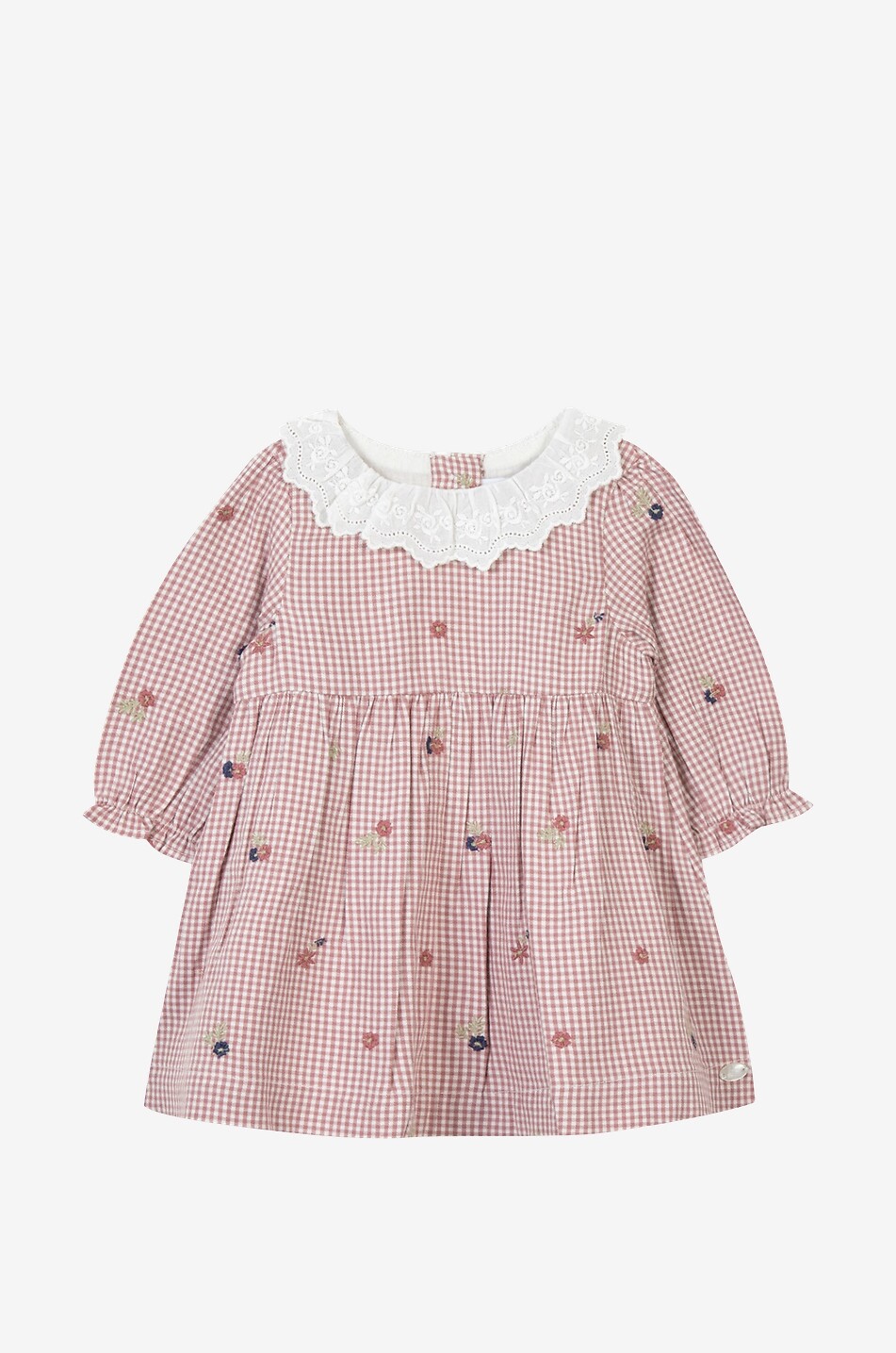 Baby-Kleid mit Vichykaros und Blütenstickereien