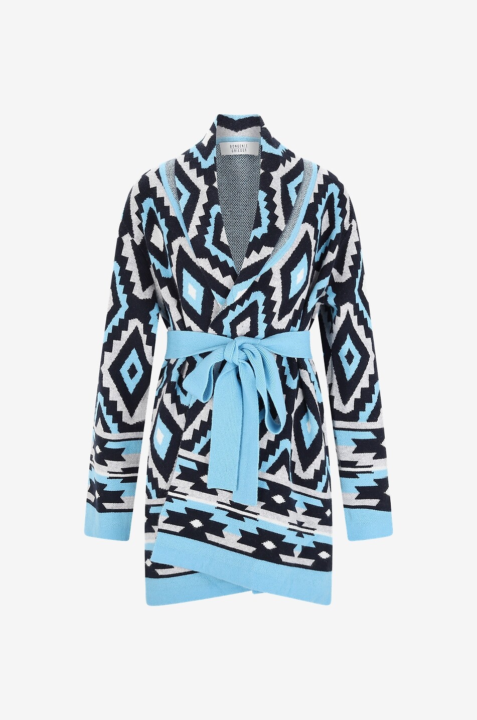 Ikat patterned long cashmere cardigan