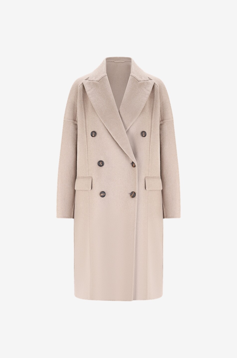 Double-breasted cashmere three-quarter coat