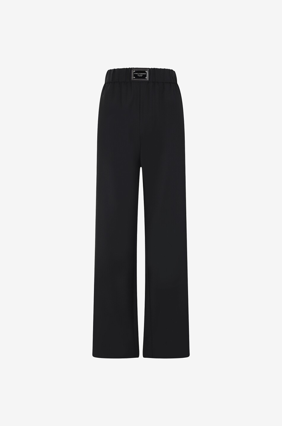 Logo plate adorned flared wool blend trousers