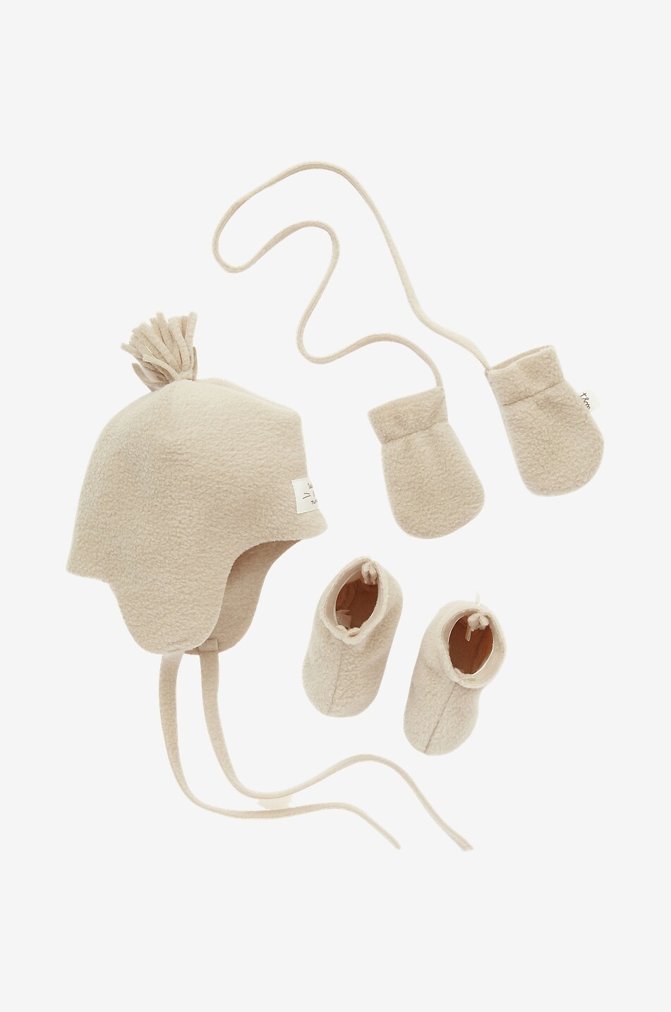 TEDDY & MINOU Baby-Set Mütze Fäustlinge und Schühchen aus Fleece Baby Hellbeige 1