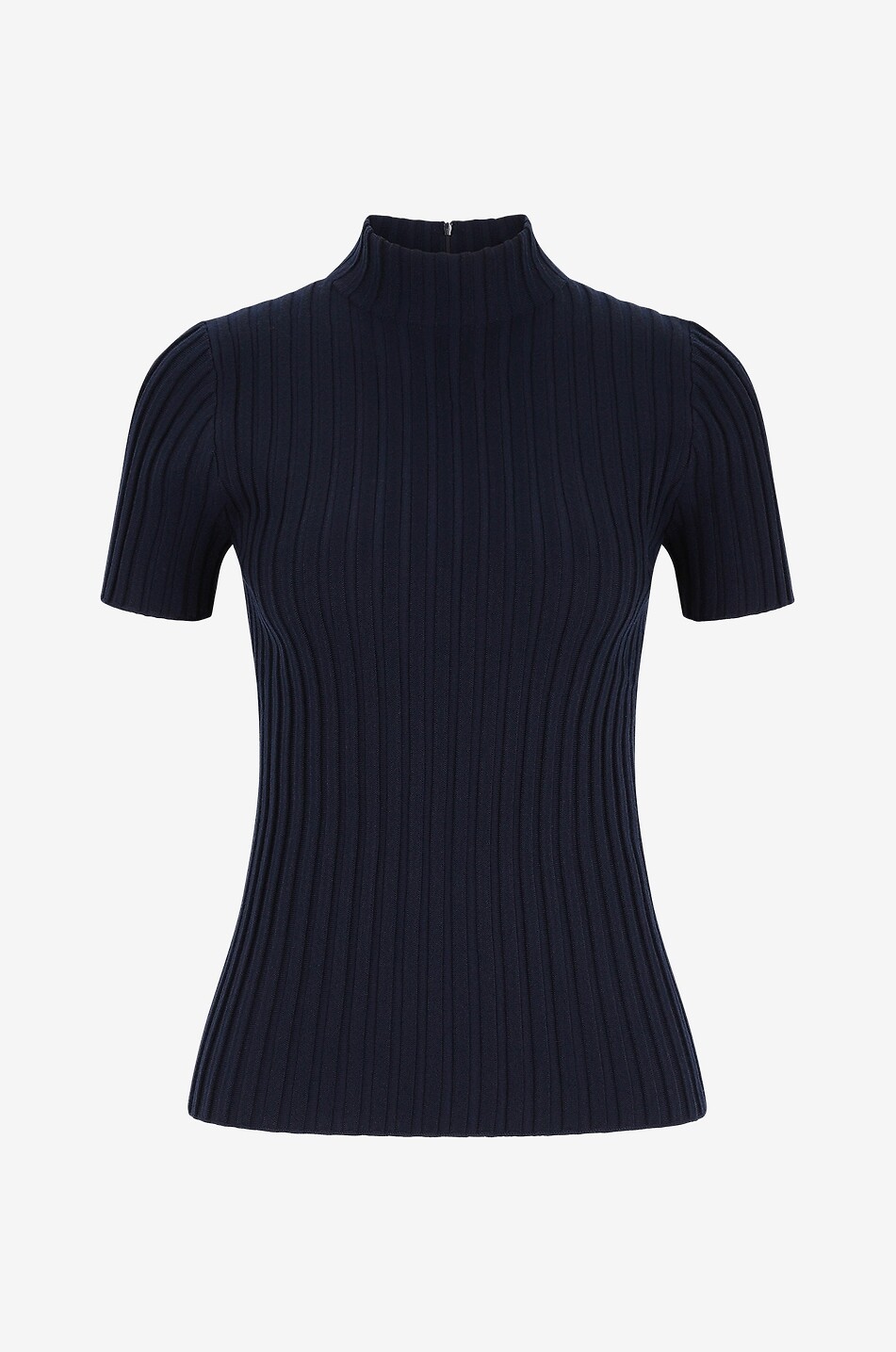 AKRIS PUNTO Rib knit short-sleeved sheath jumper with stand-up collar Women DARK BLUE 1
