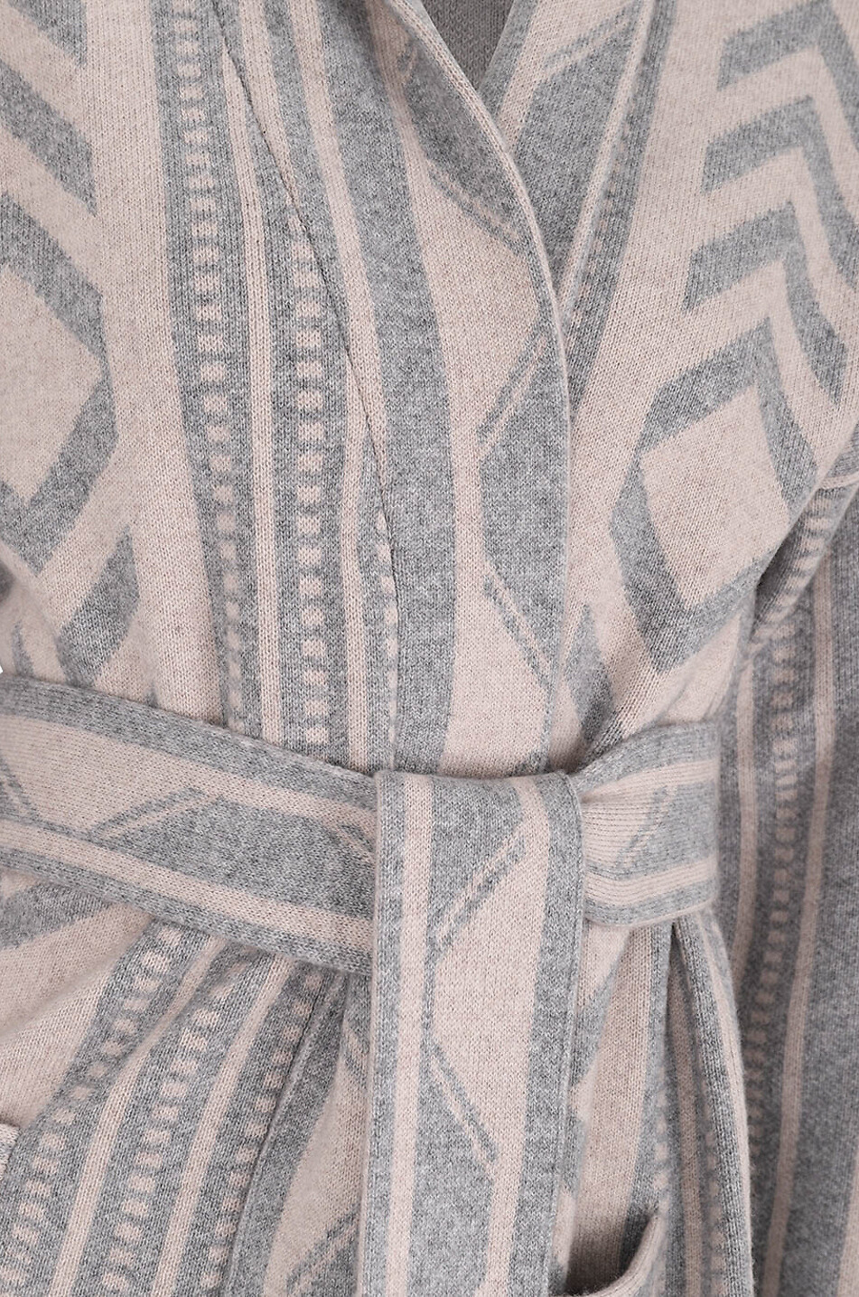 Cardigan jacquard à motifs ethniques et ceinture