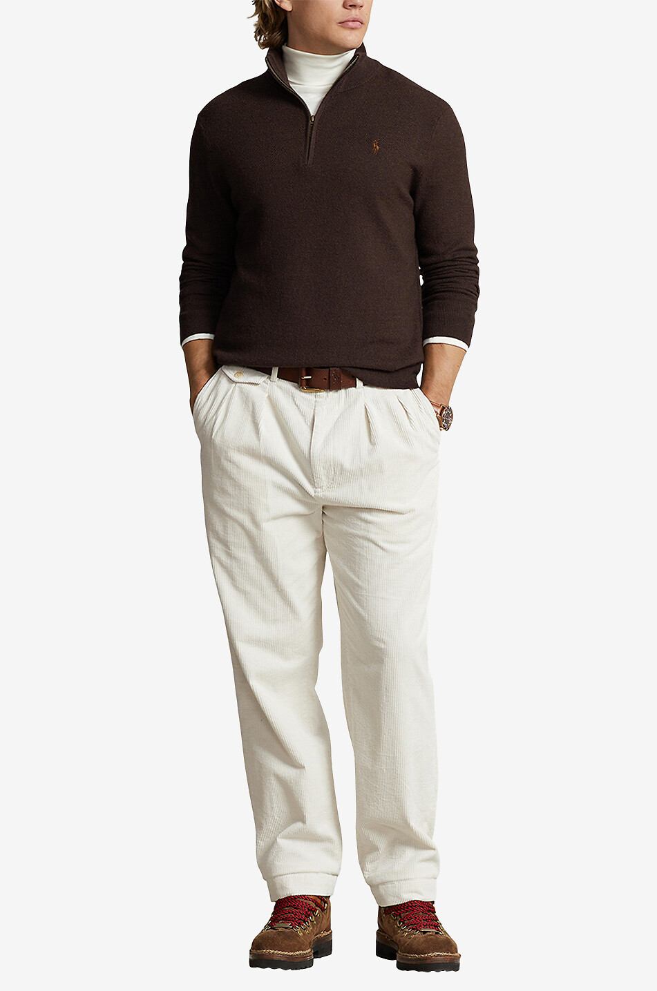 POLO RALPH LAUREN Pull fin en laine lavable à col montant zippé Pon Homme MARRON 5