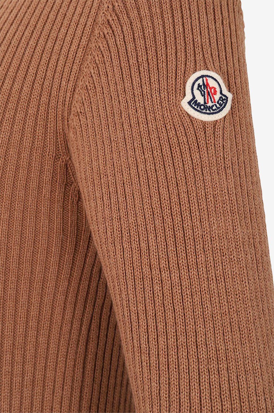 MONCLER Flared rib knit dress with small stand-up collar Women Medium beige 3