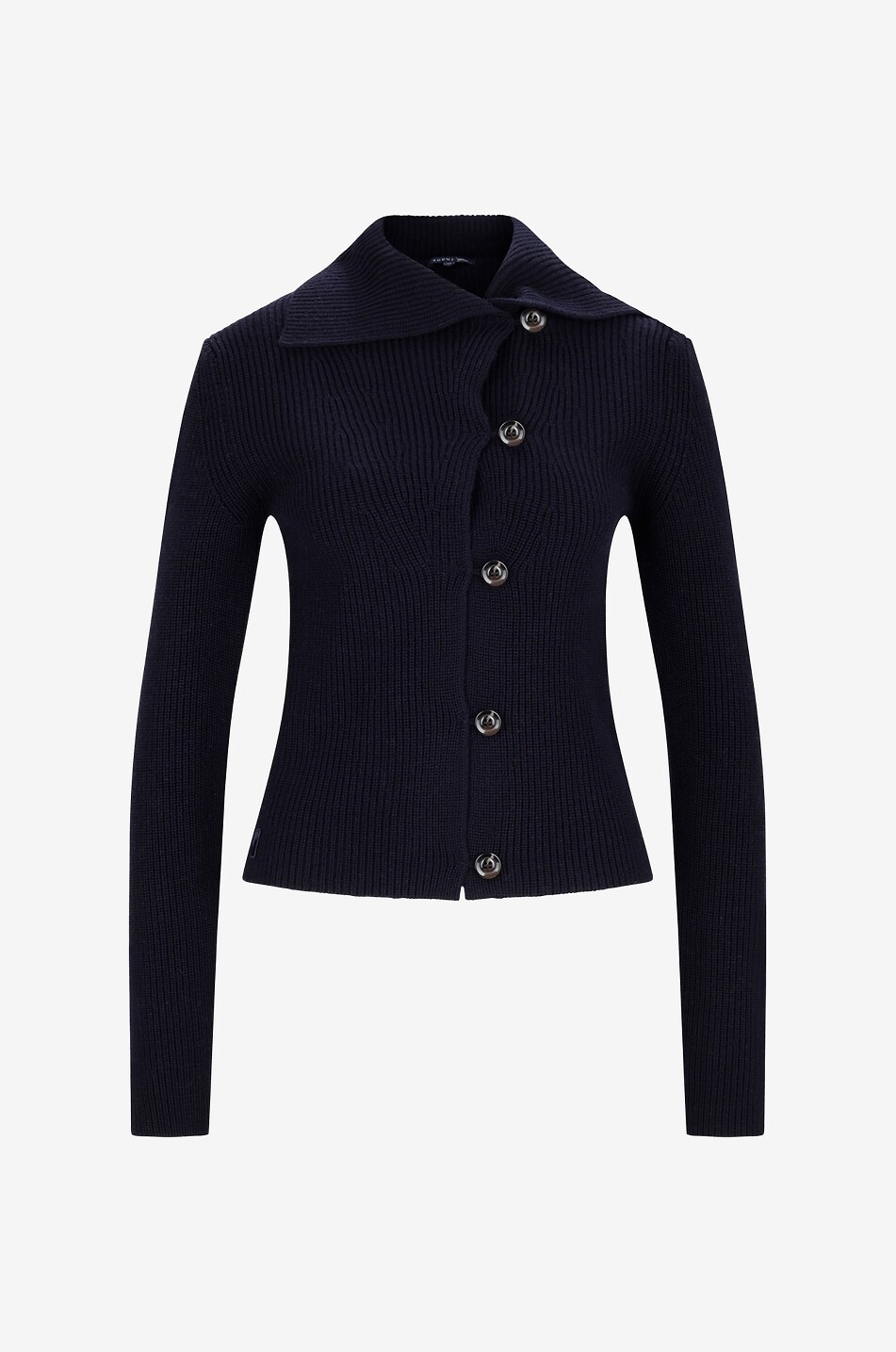 Wimy rib knit cardigan with shirt collar