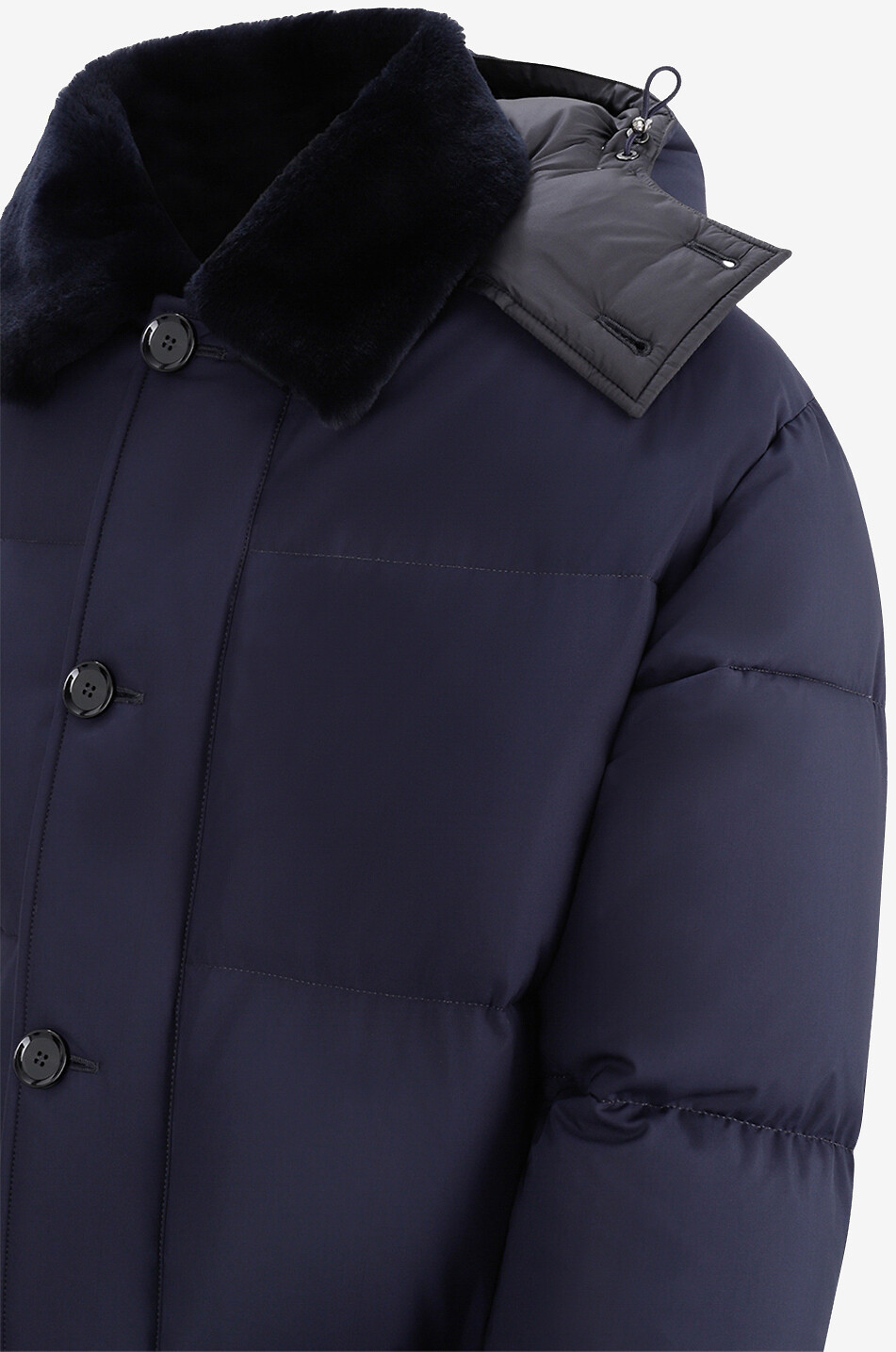 BRIONI Halblange wasserabweisende Seiden-Daunenjacke mit Kapuze Performa Herren DUNKELBLAU 3