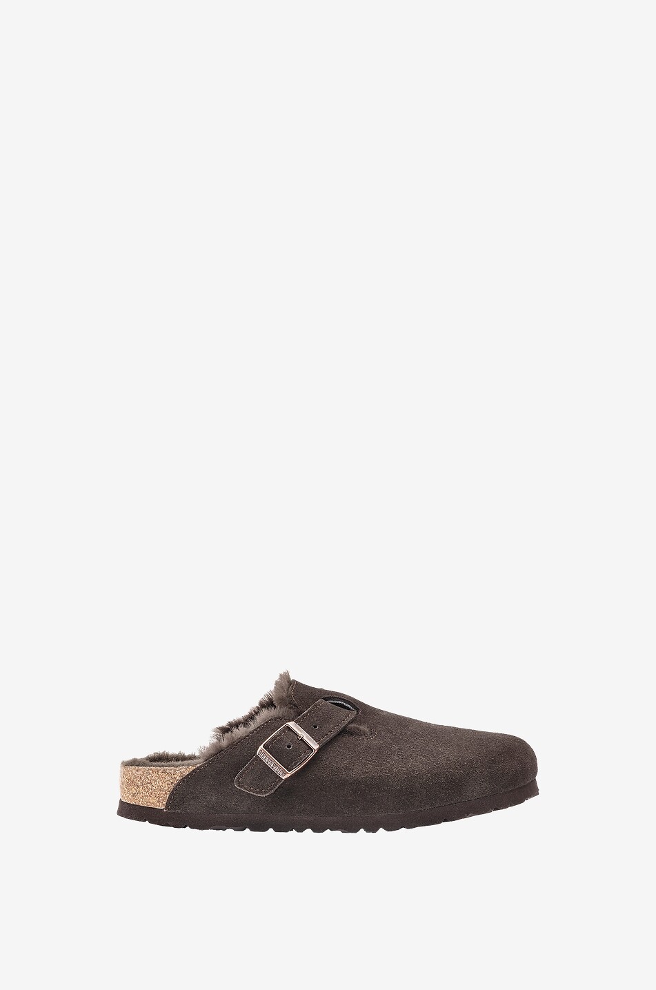 BIRKENSTOCK Sabots en daim et peau lainée Boston Femme MARRON FONCÉ 2